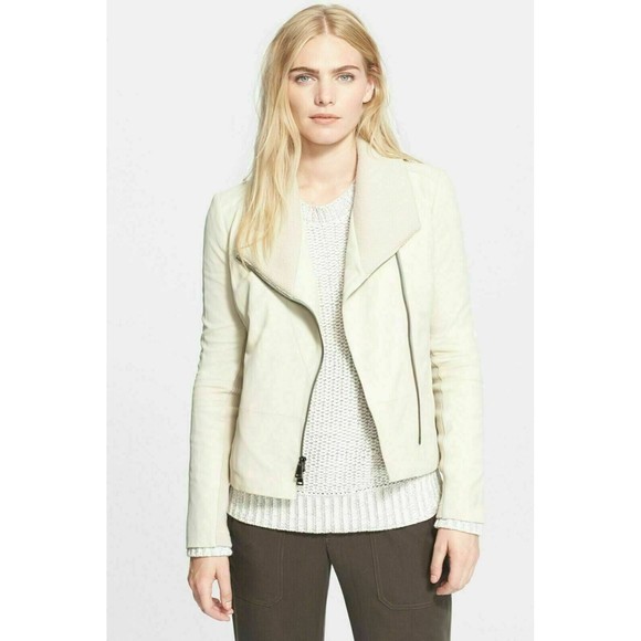 Vince Ribbed Collar Leather Jacket Ivory Size Med NWOT